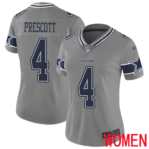 Women Dallas Cowboys Limited Gray Dak Prescott #4 Inverted Legend NFL Jersey->women nfl jersey->Women Jersey